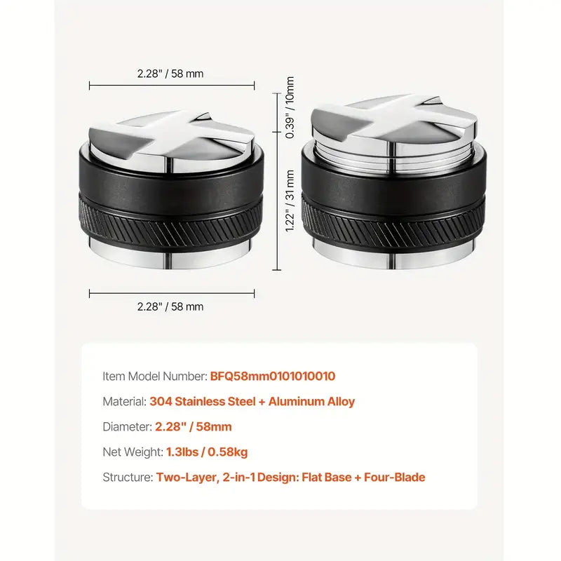 Coffee Distributor 51&53&58mm, 2-in-1 Adjustable Espresso Distributor with Fan-Shaped Base, Coffee Distributor 304 Stainless Steel with Easy-to-Disassemble Design
