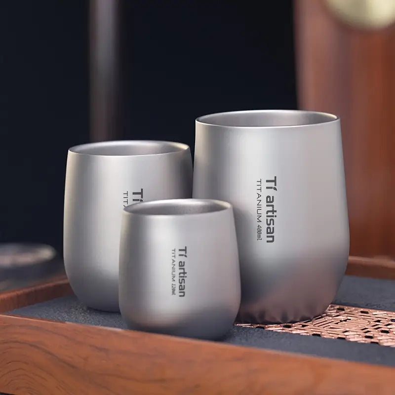 Tiartisan 1pc 8.62oz/13.53oz Outdoor Titanium Water Mug, Double Walled Tea Cup Coffee Mug, Camping Picnic Lightweight Portable Drinkware