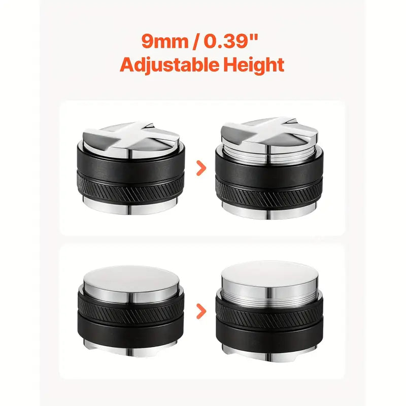 Coffee Distributor 51&53&58mm, 2-in-1 Adjustable Espresso Distributor with Fan-Shaped Base, Coffee Distributor 304 Stainless Steel with Easy-to-Disassemble Design