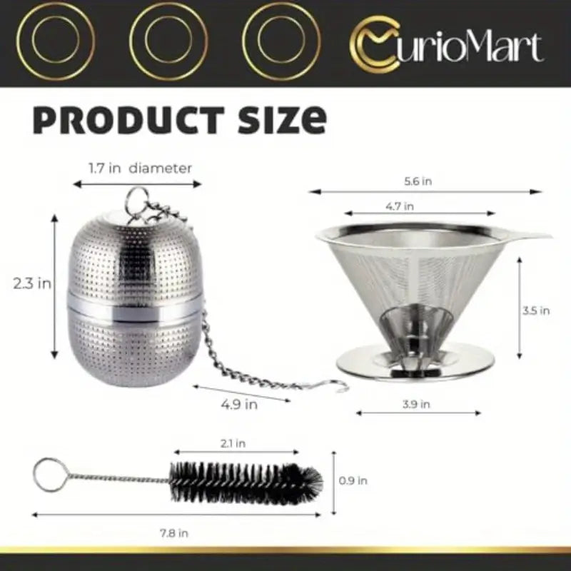Drip Coffee Maker Set with Tea Ball Stainl Steel Pour Over Coffee Filter Reusable Dripper for Perfect Coffee and LooseLeaf Tea Brewing