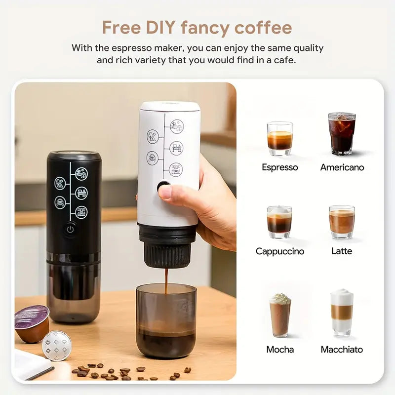 3-in-1 Portable Espresso Machine, 17BAR Extraction, USB-C Rechargeable, Compatible with Original Capsules and Coffee Grounds, Ideal for Camping, Picnics, Travel, and Car Use, Camping Coffee Maker | Modern Coffee Maker | Durable Plastic Body