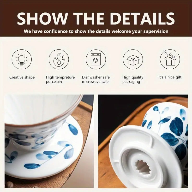 Pour Over Coffee Maker Set 60 Angle ceramic Pour Over Coffee Maker Dripper Filter Decanter for 14 People Ceramic Coffee Dripper Set with 100 Count Paper Coffee Filters Coffee Filter +Kettle