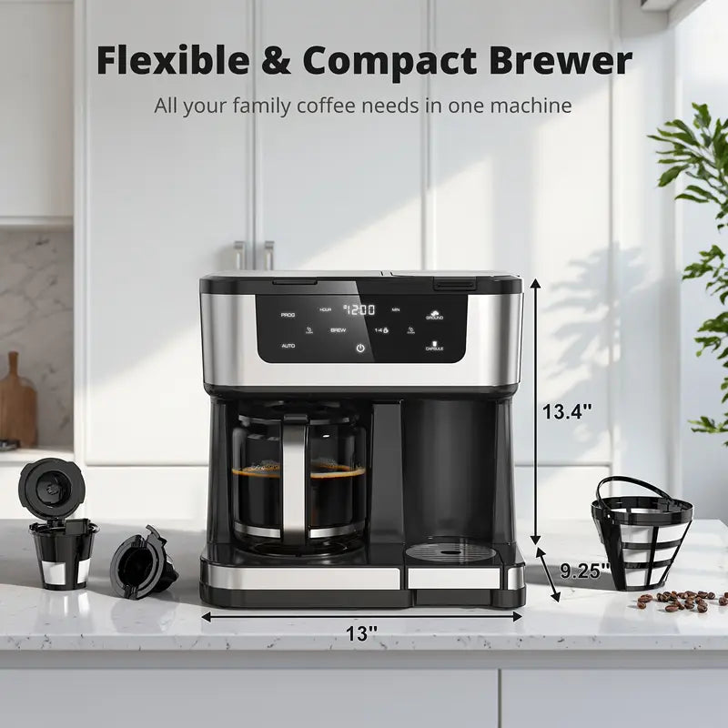 Programmable 12-Cup Drip Coffee Maker with K-Cup Compatibility | Auto Shut-Off, Spill-Free Spout, One-Touch Brewing, Modern Black Design - Durable Plastic Construction for Home, Office, Commercial Use - Stylish, Efficient, Smart Appliance