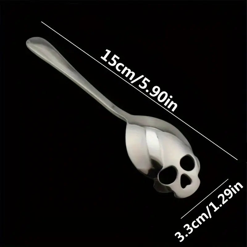 5pcs stainless steel Halloween spoon multi-functional kitchen utensil, with skull head design and holes, perfect for stirring, desserts, coffee and home