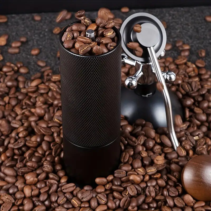 Premium Stainless Steel Manual Coffee Grinder with Textured Lattice Pattern Handle - Ergonomic Design for Home and Office Use, No Electricity Required, Durable & Easy to Clean, Coffee Bar Accessories