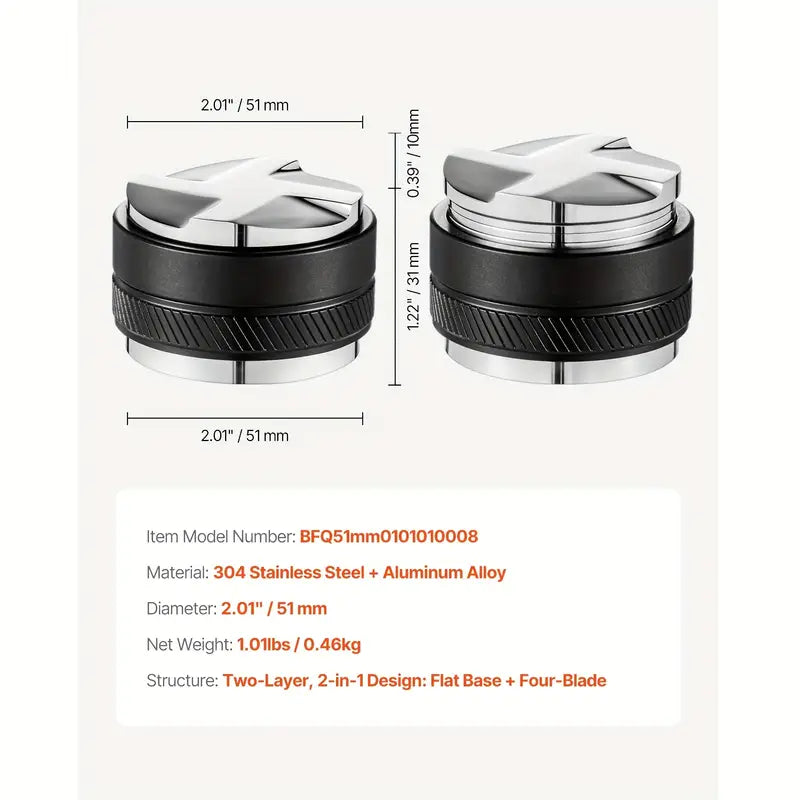Coffee Distributor 51&53&58mm, 2-in-1 Adjustable Espresso Distributor with Fan-Shaped Base, Coffee Distributor 304 Stainless Steel with Easy-to-Disassemble Design