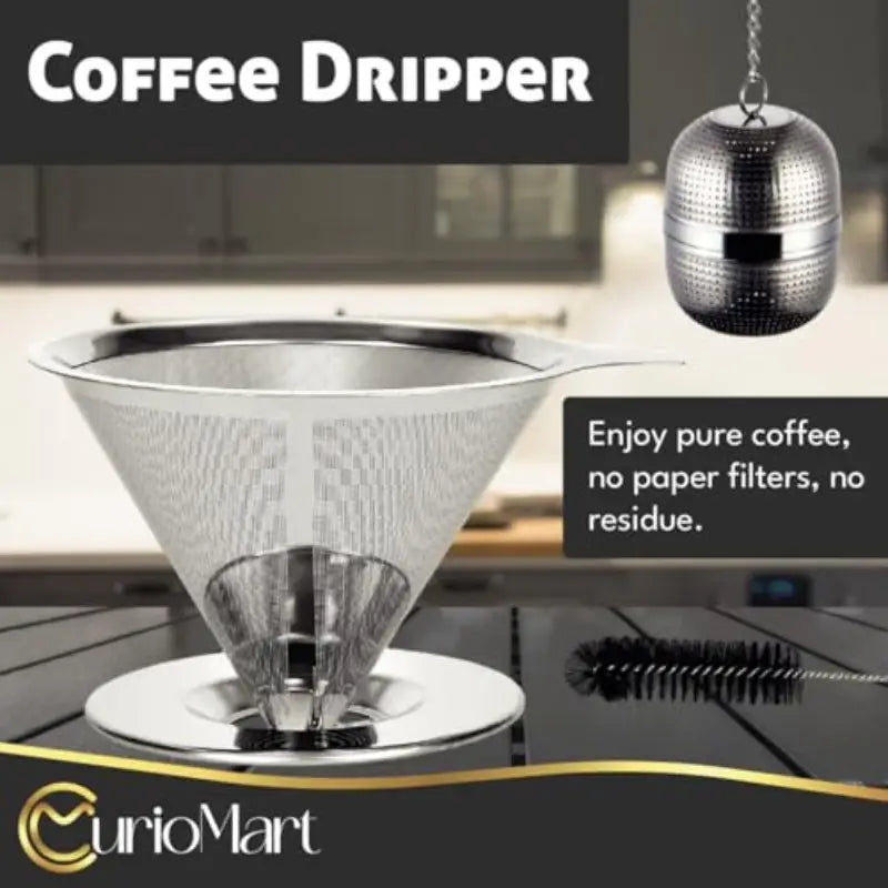 Drip Coffee Maker Set with Tea Ball Stainl Steel Pour Over Coffee Filter Reusable Dripper for Perfect Coffee and LooseLeaf Tea Brewing