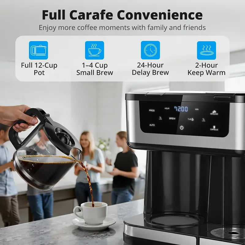 Programmable 12-Cup Drip Coffee Maker with K-Cup Compatibility | Auto Shut-Off, Spill-Free Spout, One-Touch Brewing, Modern Black Design - Durable Plastic Construction for Home, Office, Commercial Use - Stylish, Efficient, Smart Appliance