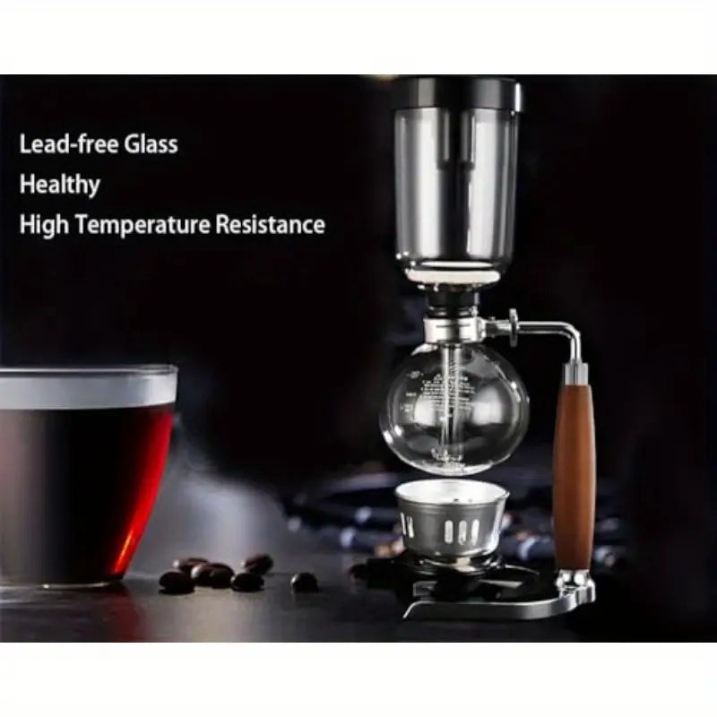 5 CupSiphon Coffee Maker with Wooden Handle syphon coffee brewercoffee siphonVacuum Brewer Pot Japanese Syphon hine Glass Drip Coffee Maker Set Comes with 10 Sheets Of Coffee Filter Cloths
