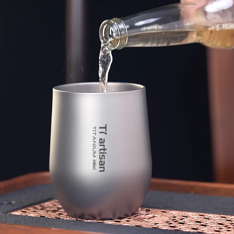 Tiartisan 1pc 8.62oz/13.53oz Outdoor Titanium Water Mug, Double Walled Tea Cup Coffee Mug, Camping Picnic Lightweight Portable Drinkware