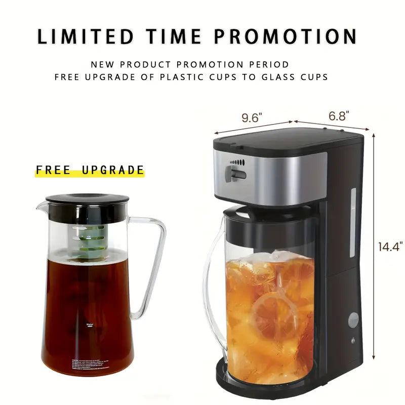 Iced Coffee Tea Maker with Reusable Filter Basket, 3 QT Pitcher, Iced Tea And Coffee Machine, Tea Makers for Iced Tea, Lattes, Lemonade And Flavored Water, Adjustable Brew Strength, Black And Silvery