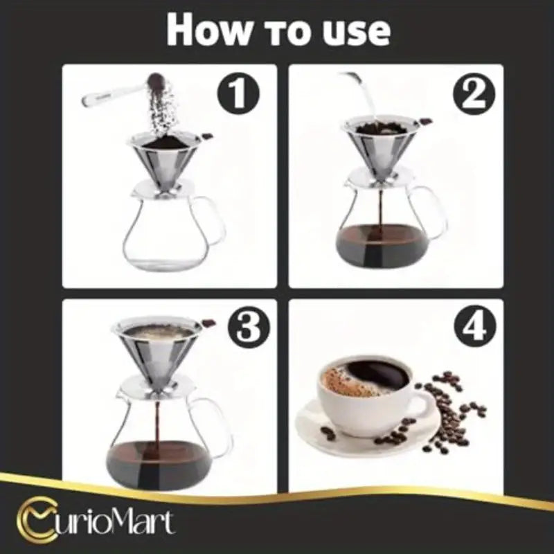 Drip Coffee Maker Set with Tea Ball Stainl Steel Pour Over Coffee Filter Reusable Dripper for Perfect Coffee and LooseLeaf Tea Brewing