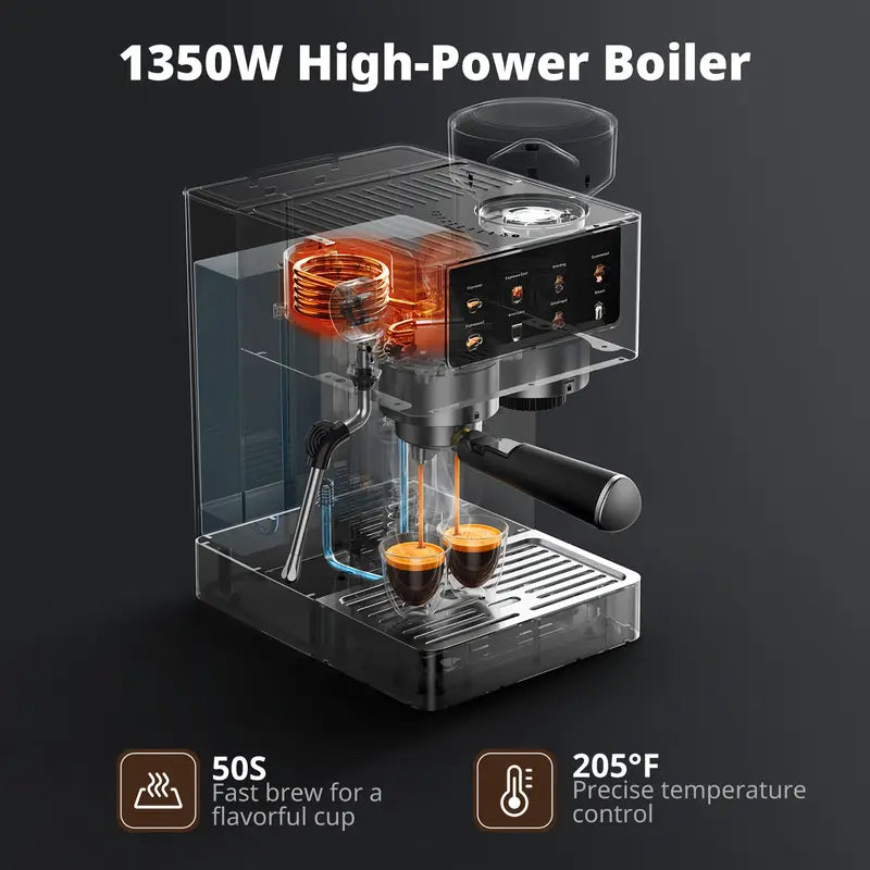 20Bar Espresso Machine with Conical Burr Grinder, Milk Frother Steam Wand, 60.87oz Water Tank, Stainless Steel - Makes Cappuccino, Latte, Iced Coffee And Americano, Home Barista, Professional Design, Modern Appliance, Highquality Materials