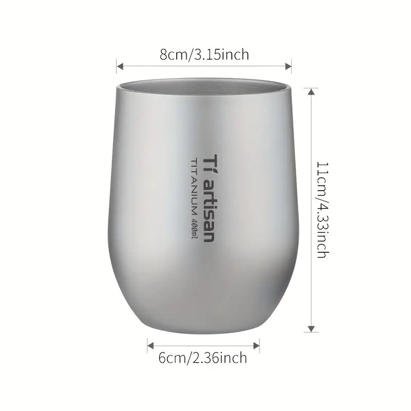Tiartisan 1pc 8.62oz/13.53oz Outdoor Titanium Water Mug, Double Walled Tea Cup Coffee Mug, Camping Picnic Lightweight Portable Drinkware