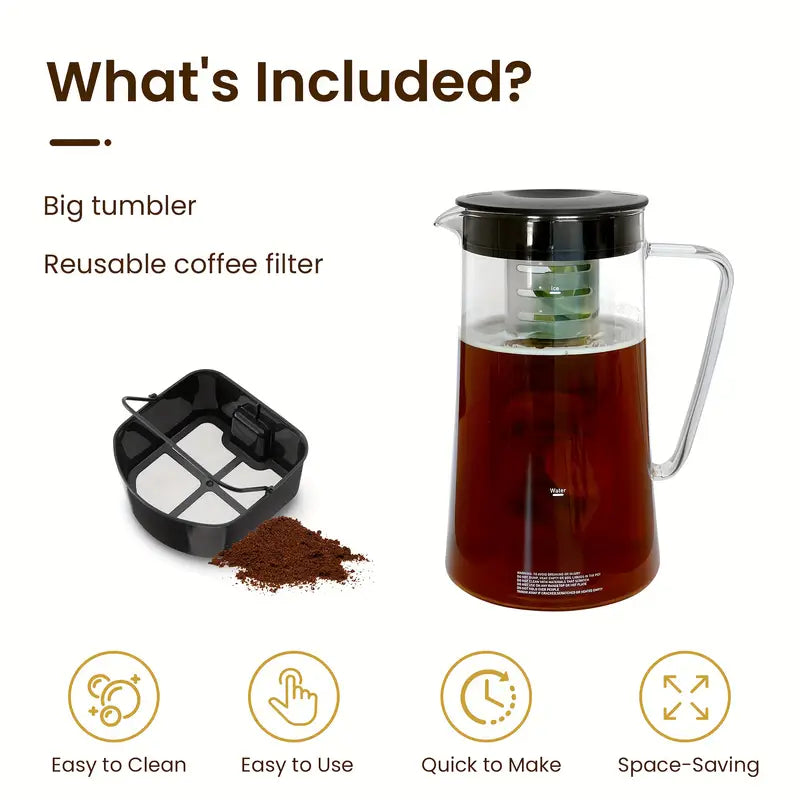 Iced Coffee Tea Maker with Reusable Filter Basket, 3 QT Pitcher, Iced Tea And Coffee Machine, Tea Makers for Iced Tea, Lattes, Lemonade And Flavored Water, Adjustable Brew Strength, Black And Silvery
