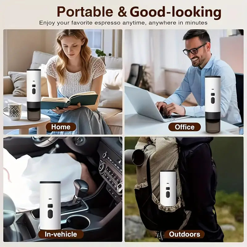 1pc Portable Capsule Coffee Machine, Compatible with Ground Coffee & Capsules, 3-In-1Espresso Maker with Digital Display Screen, 7800mAh Battery, 3.04oz Water Tank Capacity, 4.06oz Coffee Cup Capacity, Suitable for Travel/Home/Camping