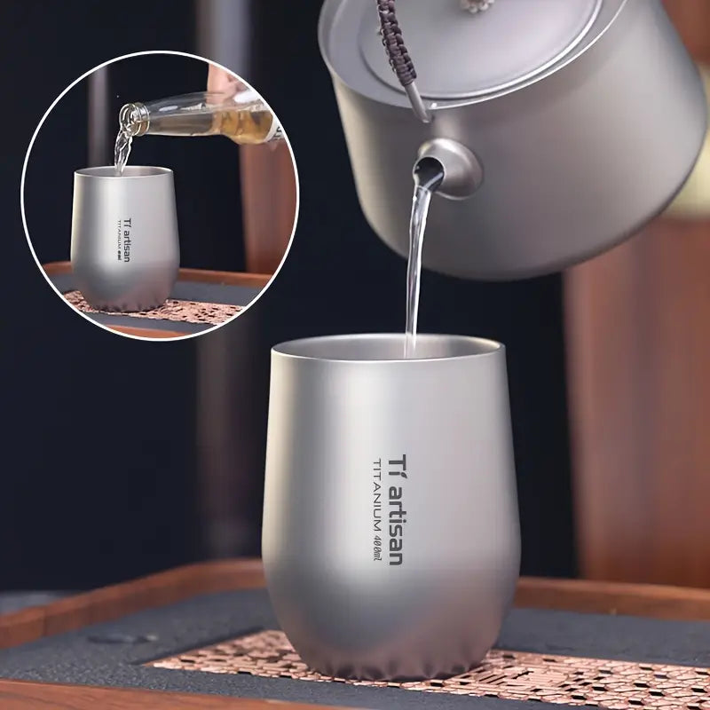 Tiartisan 1pc 8.62oz/13.53oz Outdoor Titanium Water Mug, Double Walled Tea Cup Coffee Mug, Camping Picnic Lightweight Portable Drinkware