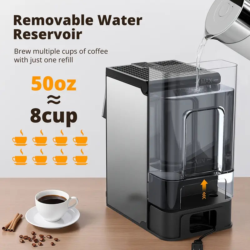 4-In-1 Freshly Ground Commercial Espresso Machines & Coffee Makers, One Machine Compatible with K Cup/Coffee Powder|5 Levels of Fine Grinding, Adjustable Concentration|Food-Grade Reusable Filter|Bpa-Free Material, Fast Brewing And Easy Cleaning