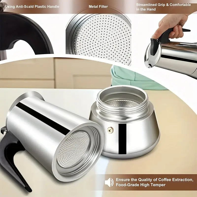 Stainless Steel Coffee Pot | Mocha Coffee Latte Percolator, Stove Coffee Pot, Beverage Tools, Cafe Latte Stove