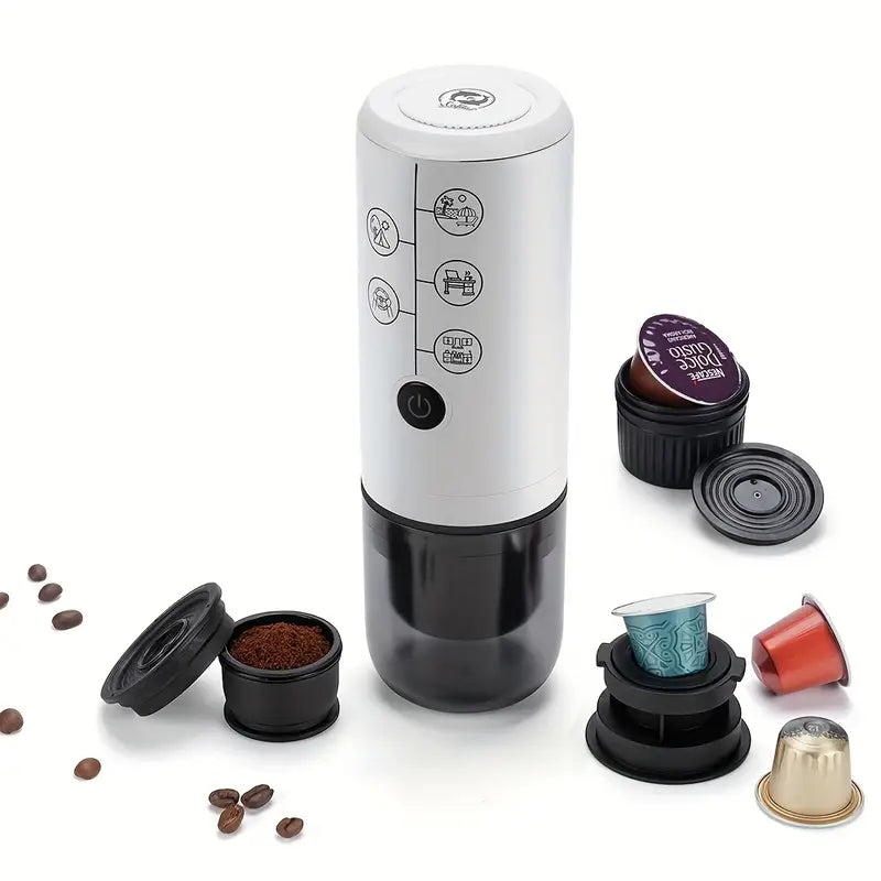 3-in-1 Portable Espresso Machine, 17BAR Extraction, USB-C Rechargeable, Compatible with Original Capsules and Coffee Grounds, Ideal for Camping, Picnics, Travel, and Car Use, Camping Coffee Maker | Modern Coffee Maker | Durable Plastic Body