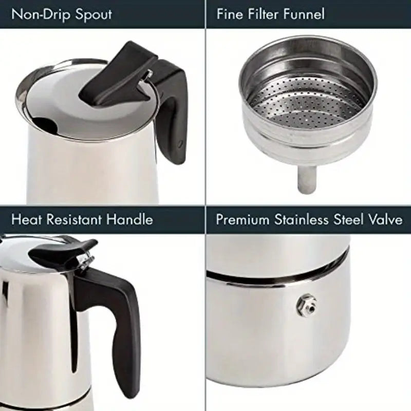 Premium Stainless Steel Stovetop Espresso & Coffee Maker 6-Cup - High-Quality Espro Percolator with Even Heat Distribution, Flip-Top Lid & Silicone Grip Handle, Works on All Stovetops (Gas/Electric/Propane) for Camping, Cuban Coffee,