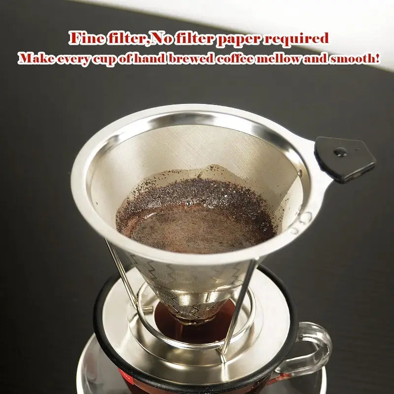 Reusable Coffee Filter Profional Manual Stainl Steel Coffee Dripper Cone Coffee Strainer Paperl Coffee Maker for 24 people with Removable Cup Stand Cleaning Brush Coffee Scoop