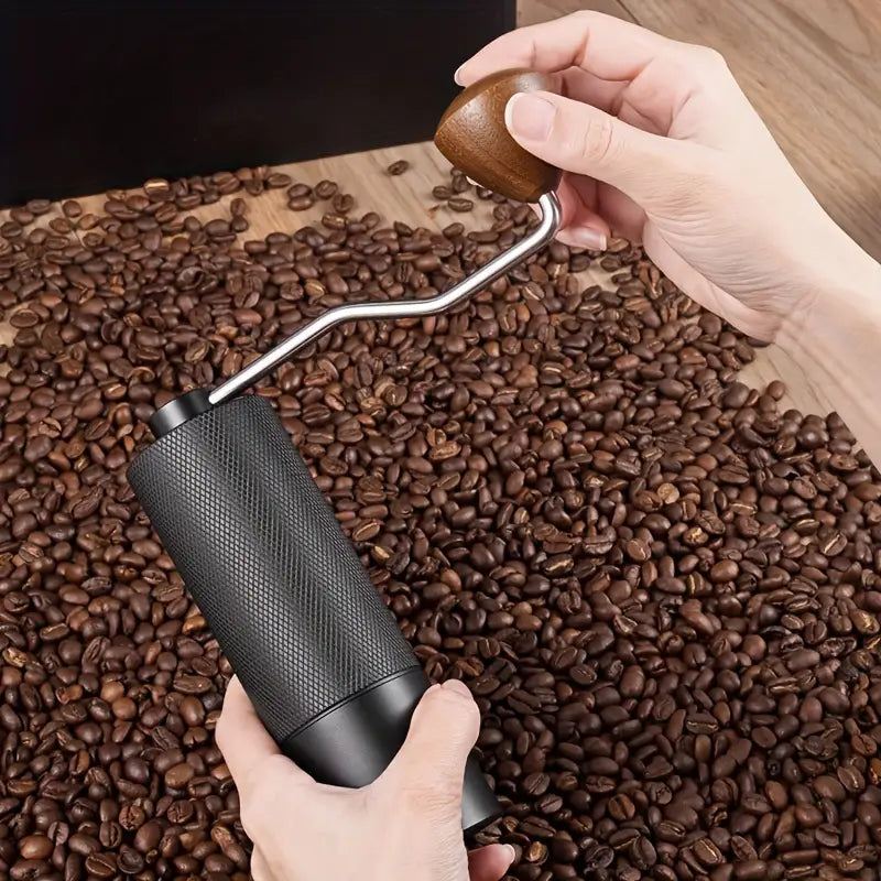 Premium Stainless Steel Manual Coffee Grinder with Textured Lattice Pattern Handle - Ergonomic Design for Home and Office Use, No Electricity Required, Durable & Easy to Clean, Coffee Bar Accessories