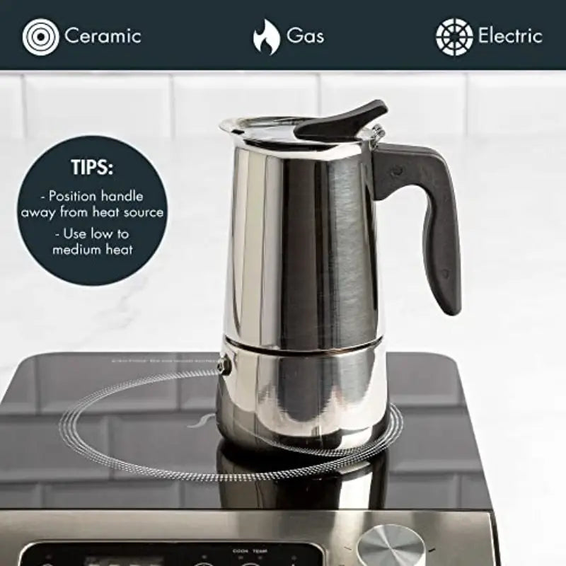 Premium Stainless Steel Stovetop Espresso & Coffee Maker 6-Cup - High-Quality Espro Percolator with Even Heat Distribution, Flip-Top Lid & Silicone Grip Handle, Works on All Stovetops (Gas/Electric/Propane) for Camping, Cuban Coffee,