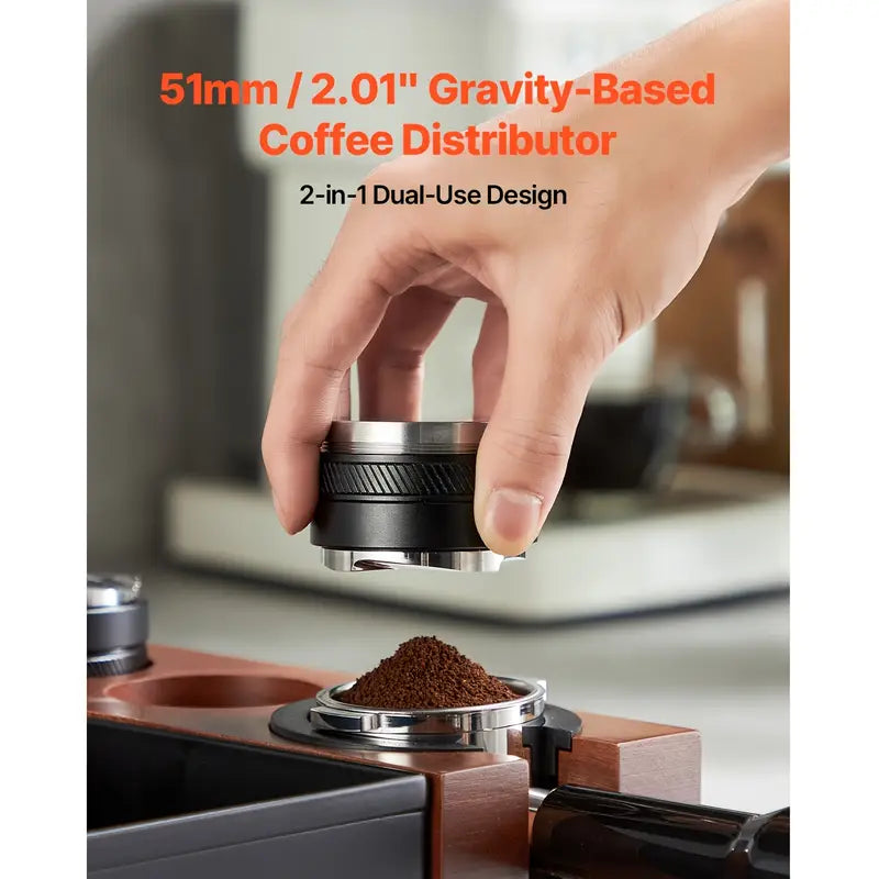 Coffee Distributor 51&53&58mm, 2-in-1 Adjustable Espresso Distributor with Fan-Shaped Base, Coffee Distributor 304 Stainless Steel with Easy-to-Disassemble Design