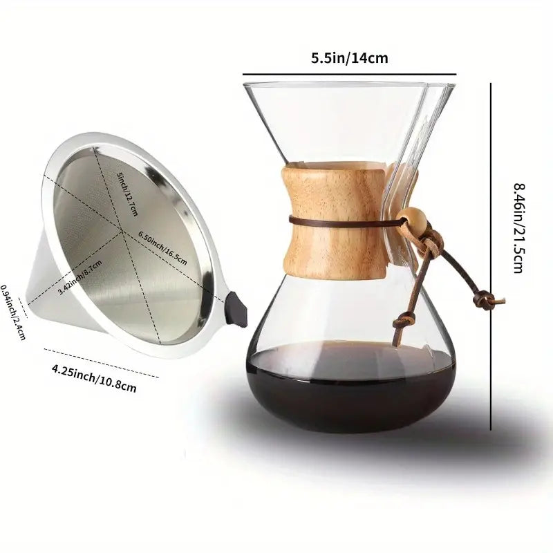 Pour Over Coffee Maker Set 8 Cup Glass Coffee Pot Dripper Carafe with Filter 8 Cup 28oz