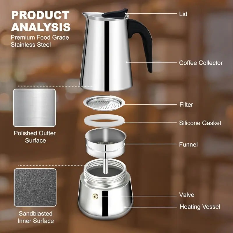 Stainless Steel Coffee Pot | Mocha Coffee Latte Percolator, Stove Coffee Pot, Beverage Tools, Cafe Latte Stove