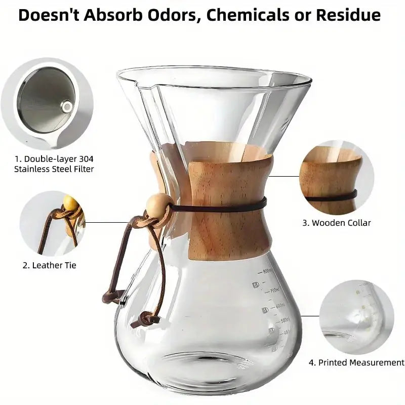 Pour Over Coffee Maker Set 8 Cup Glass Coffee Pot Dripper Carafe with Filter 8 Cup 28oz