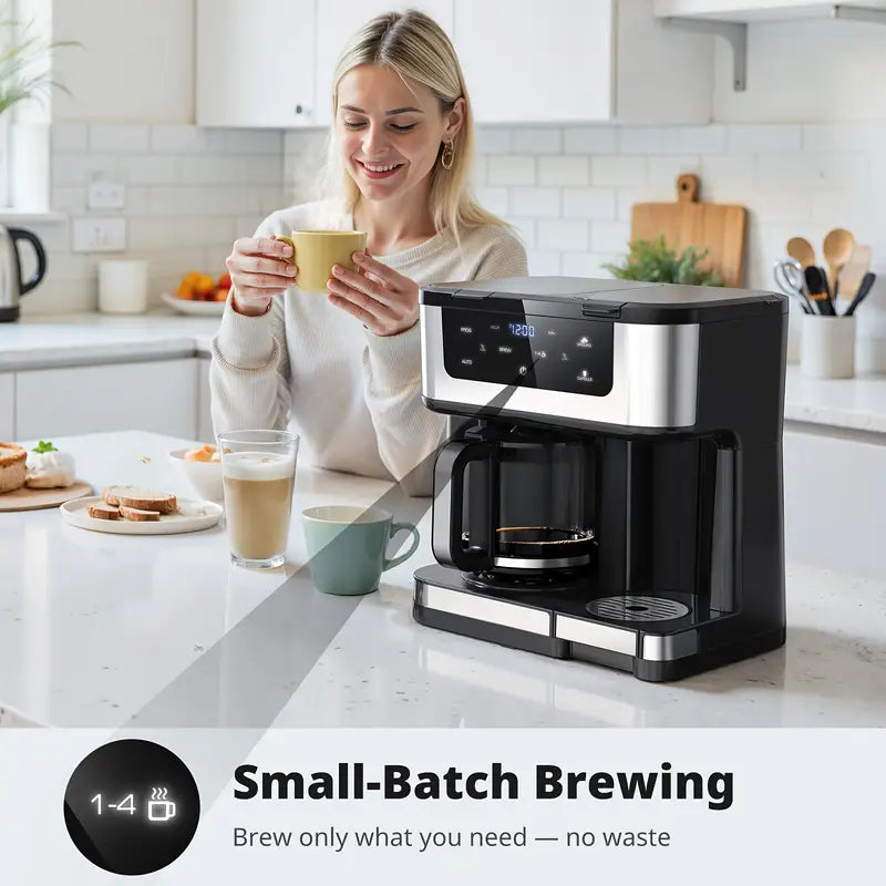 Programmable 12-Cup Drip Coffee Maker with K-Cup Compatibility | Auto Shut-Off, Spill-Free Spout, One-Touch Brewing, Modern Black Design - Durable Plastic Construction for Home, Office, Commercial Use - Stylish, Efficient, Smart Appliance