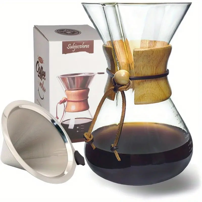 Pour Over Coffee Maker Set 8 Cup Glass Coffee Pot Dripper Carafe with Filter 8 Cup 28oz