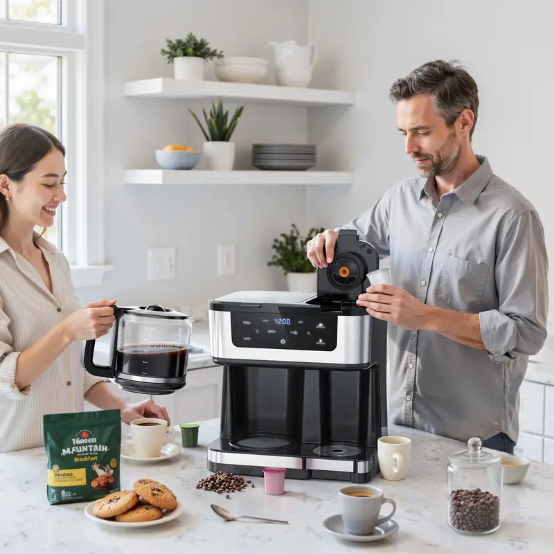 Programmable 12-Cup Drip Coffee Maker with K-Cup Compatibility | Auto Shut-Off, Spill-Free Spout, One-Touch Brewing, Modern Black Design - Durable Plastic Construction for Home, Office, Commercial Use - Stylish, Efficient, Smart Appliance