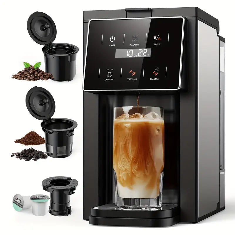 4-In-1 Freshly Ground Commercial Espresso Machines & Coffee Makers, One Machine Compatible with K Cup/Coffee Powder|5 Levels of Fine Grinding, Adjustable Concentration|Food-Grade Reusable Filter|Bpa-Free Material, Fast Brewing And Easy Cleaning