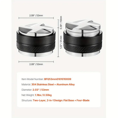 Coffee Distributor 51&53&58mm, 2-in-1 Adjustable Espresso Distributor with Fan-Shaped Base, Coffee Distributor 304 Stainless Steel with Easy-to-Disassemble Design