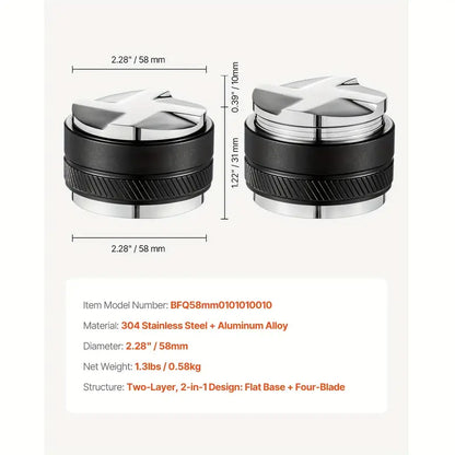 Coffee Distributor 51&53&58mm, 2-in-1 Adjustable Espresso Distributor with Fan-Shaped Base, Coffee Distributor 304 Stainless Steel with Easy-to-Disassemble Design