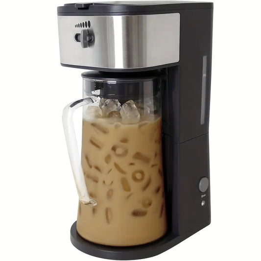 Iced Coffee Tea Maker with Reusable Filter Basket, 3 QT Pitcher, Iced Tea And Coffee Machine, Tea Makers for Iced Tea, Lattes, Lemonade And Flavored Water, Adjustable Brew Strength, Black And Silvery