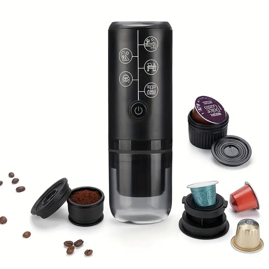 3-in-1 Portable Espresso Machine, 17BAR Extraction, USB-C Rechargeable, Compatible with Original Capsules and Coffee Grounds, Ideal for Camping, Picnics, Travel, and Car Use, Camping Coffee Maker | Modern Coffee Maker | Durable Plastic Body