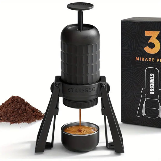 Manual Espresso Machine - Portable Coffee Maker with Pressurized Filter, Non-Electric Espresso Machine for Home, Travel, Camping, Office - Heavy-Duty Construction, Large Capacity Tank, Compatible with Ground Coffee Beans - Ideal Gift for Coffee Lovers