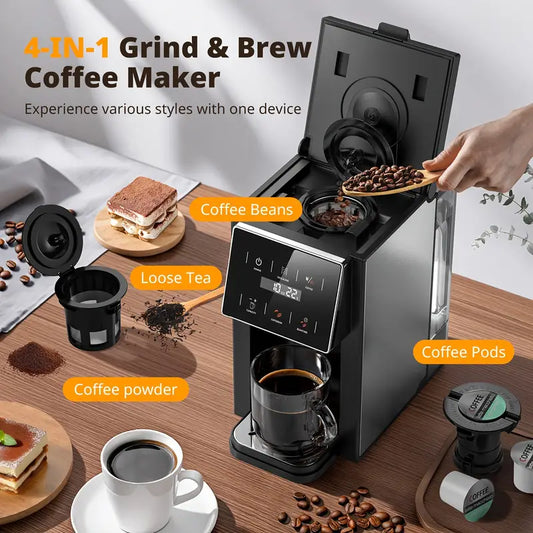 4-In-1 Freshly Ground Commercial Espresso Machines & Coffee Makers, One Machine Compatible with K Cup/Coffee Powder|5 Levels of Fine Grinding, Adjustable Concentration|Food-Grade Reusable Filter|Bpa-Free Material, Fast Brewing And Easy Cleaning