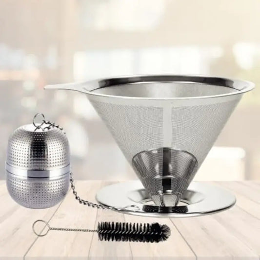 Drip Coffee Maker Set with Tea Ball Stainl Steel Pour Over Coffee Filter Reusable Dripper for Perfect Coffee and LooseLeaf Tea Brewing