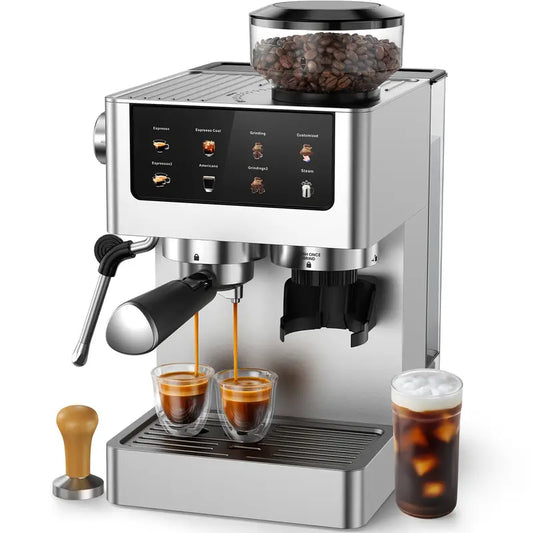20Bar Espresso Machine with Conical Burr Grinder, Milk Frother Steam Wand, 60.87oz Water Tank, Stainless Steel - Makes Cappuccino, Latte, Iced Coffee And Americano, Home Barista, Professional Design, Modern Appliance, Highquality Materials