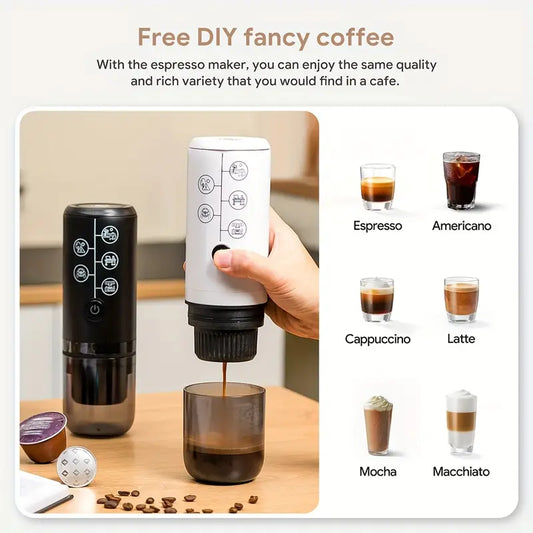 3-in-1 Portable Espresso Machine, 17BAR Extraction, USB-C Rechargeable, Compatible with Original Capsules and Coffee Grounds, Ideal for Camping, Picnics, Travel, and Car Use, Camping Coffee Maker | Modern Coffee Maker | Durable Plastic Body