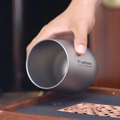 Tiartisan 1pc 8.62oz/13.53oz Outdoor Titanium Water Mug, Double Walled Tea Cup Coffee Mug, Camping Picnic Lightweight Portable Drinkware