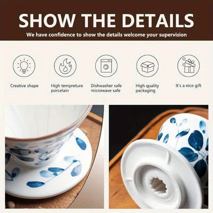Pour Over Coffee Maker Set 60 Angle ceramic Pour Over Coffee Maker Dripper Filter Decanter for 14 People Ceramic Coffee Dripper Set with 100 Count Paper Coffee Filters Coffee Filter +Kettle