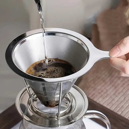 1pc Stainless Steel Coffee Filter - Durable, Ultra-Fine Mesh for Strong Coffee, Easy-to-Use, No Paper Required, Compact Design, for Home/Office/Travel/Camping, Fits Most Cups & Pots, Ideal for Coffee Lovers