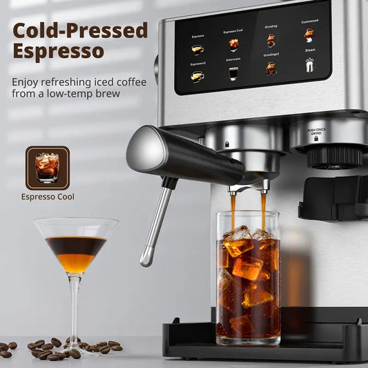 20Bar Espresso Machine with Conical Burr Grinder, Milk Frother Steam Wand, 60.87oz Water Tank, Stainless Steel - Makes Cappuccino, Latte, Iced Coffee And Americano, Home Barista, Professional Design, Modern Appliance, Highquality Materials