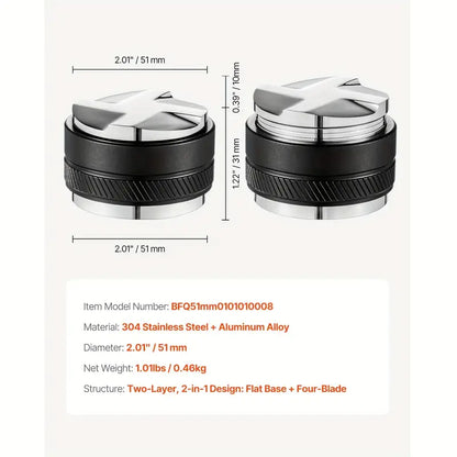 Coffee Distributor 51&53&58mm, 2-in-1 Adjustable Espresso Distributor with Fan-Shaped Base, Coffee Distributor 304 Stainless Steel with Easy-to-Disassemble Design